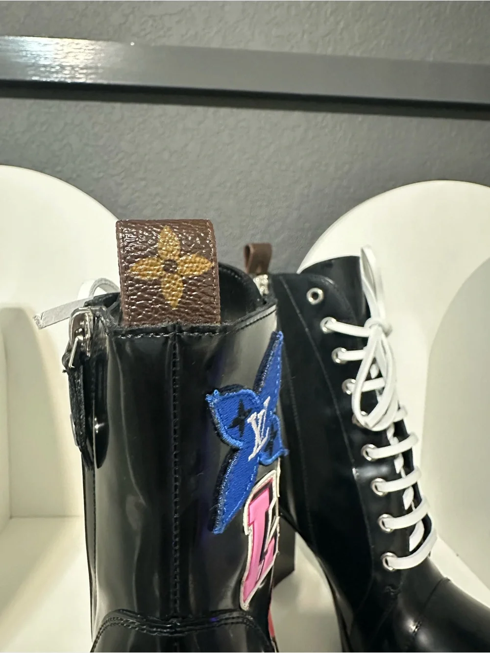 Louis Vuitton Black Leather Lace-Up Platform Patchwork Ankle Boots - Picture 4 of 9
